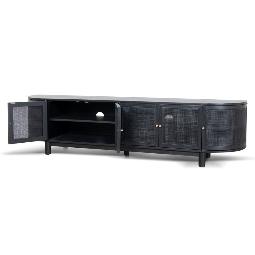 2.2m Rattan Doors TV Entertainment unit | Full Black | Myka Home - View 7