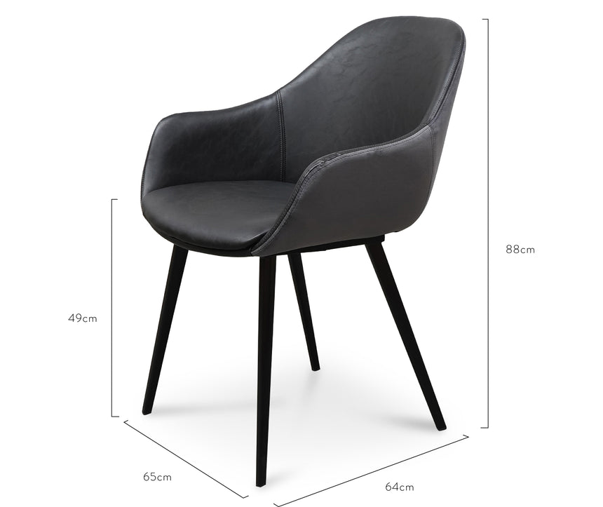 PU Leather Dining Chair - Antique Black - Charcoal Velvet (Set of 2) - View 11