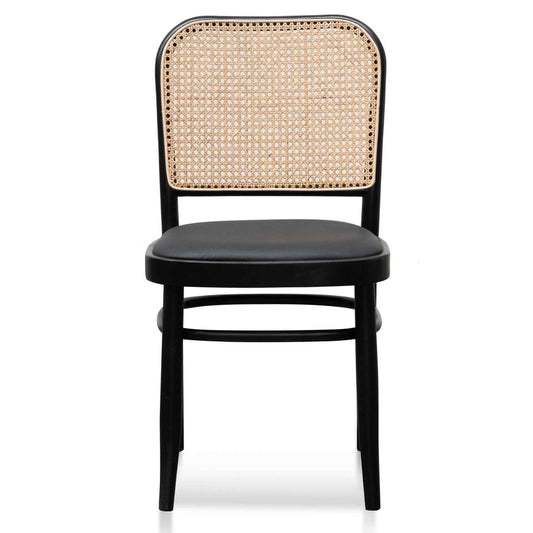 Ex Display - CDC6382-SD Black Cushion Dining Chair - Natural Rattan