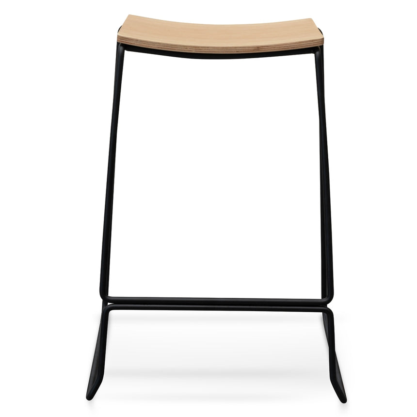 Bar Stool With Natural Timber Seat - Black Frame - View 2