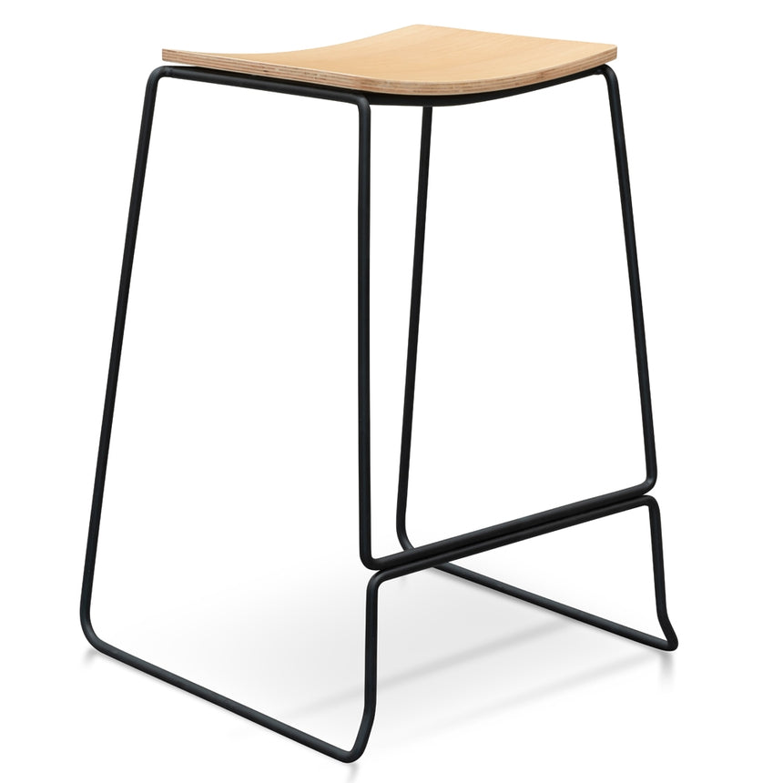 Bar Stool With Natural Timber Seat - Black Frame - View 6