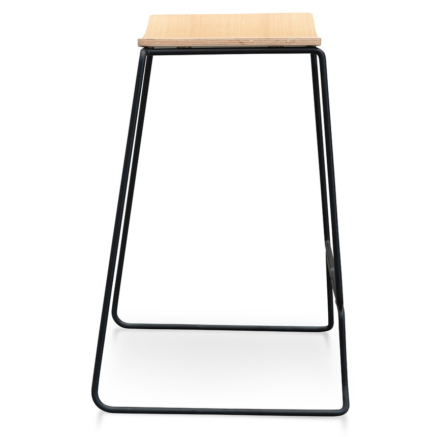 Bar Stool With Natural Timber Seat - Black Frame - View 3