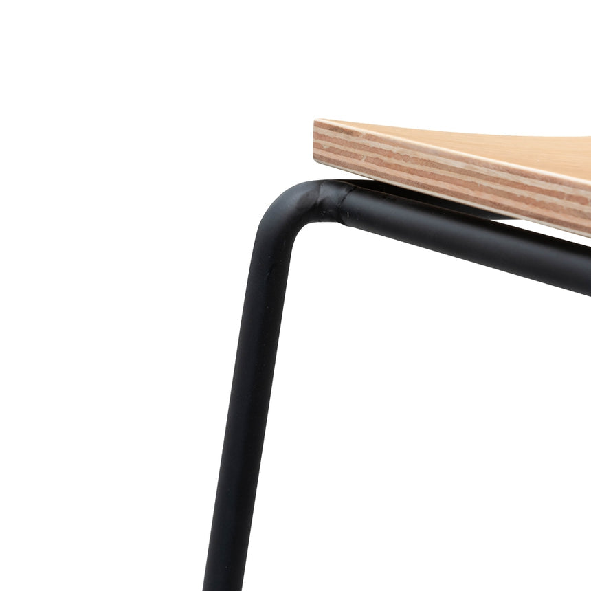 Bar Stool With Natural Timber Seat - Black Frame - View 4