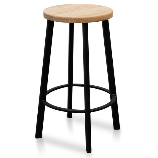 CBS2467-NH 65cm Bar Stool -With Natural Timber Seat - Black Frame (Set of 2)