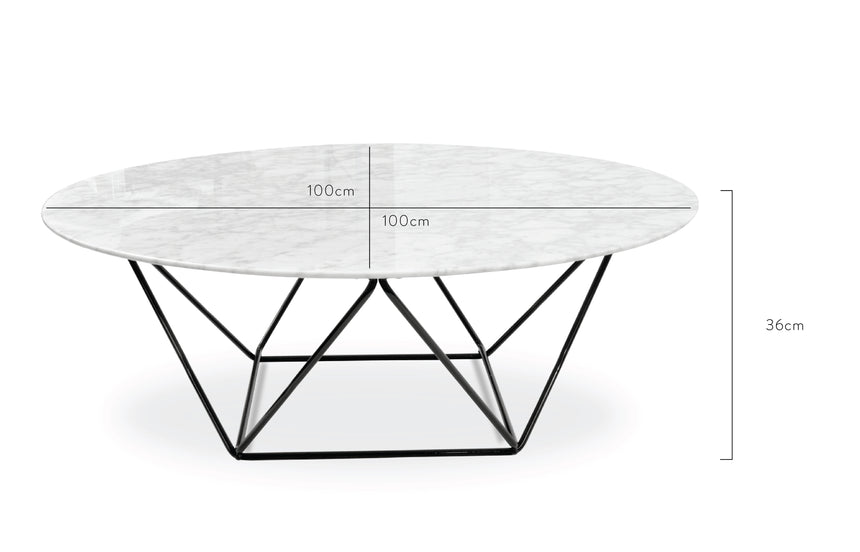 100cm Round Marble Coffee Table With Black Base - View 5