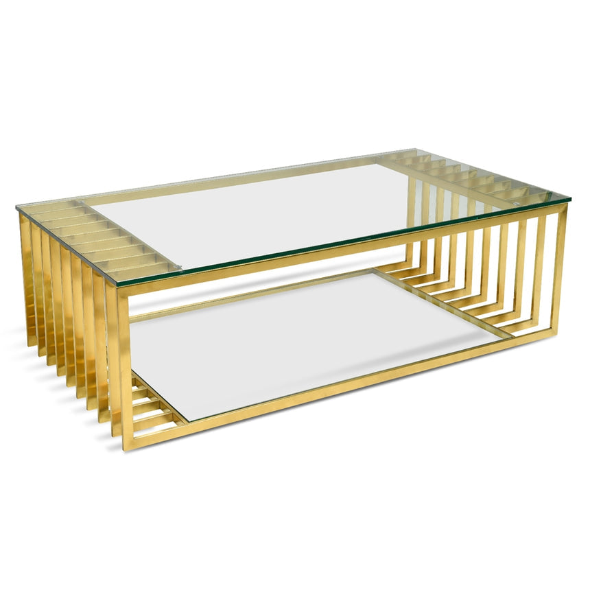 1.3m Glass Coffee Table - Gold Base - View 3