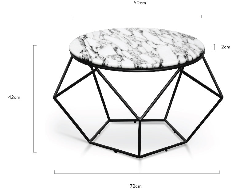 Marble 72cm Coffee Table - Matt Black Base - View 7
