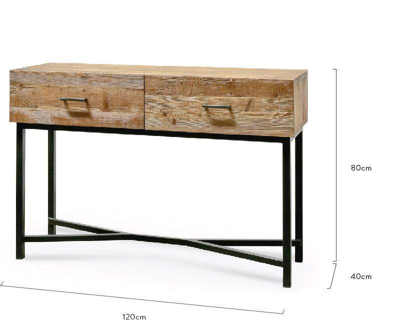 1.2m Reclaimed Pine Console Table - Black Base - View 12