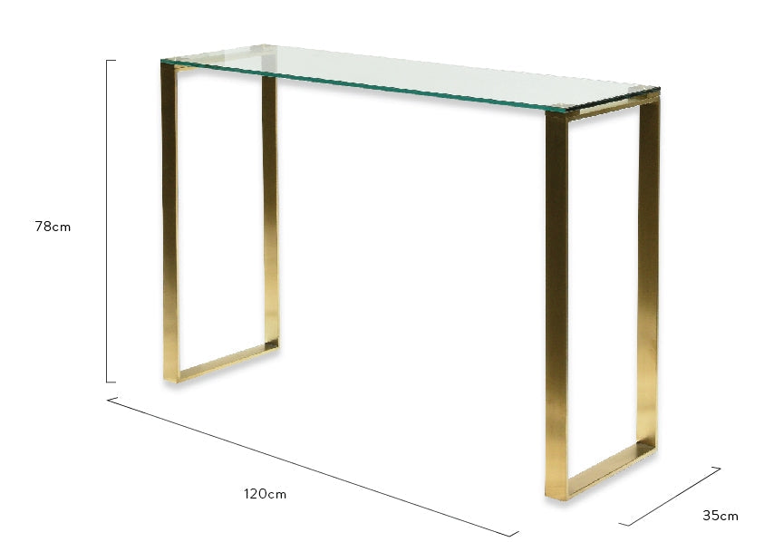 Glass Console Table - Brushed Gold Base - View 6