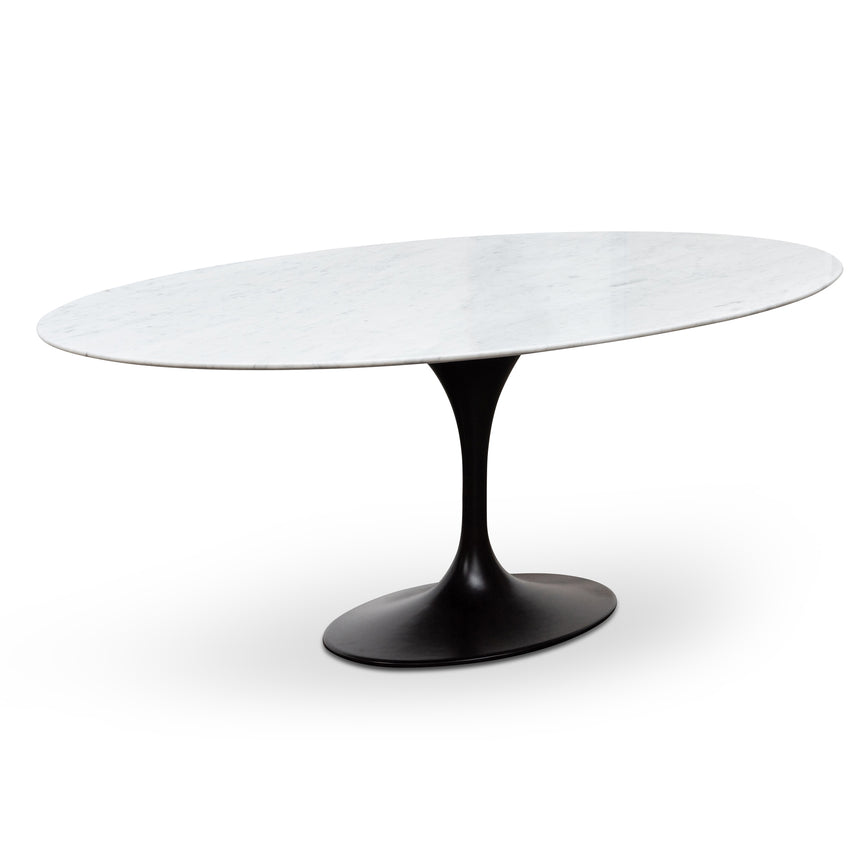 Oval 2m Marble Dining Table - Black Base - View 2