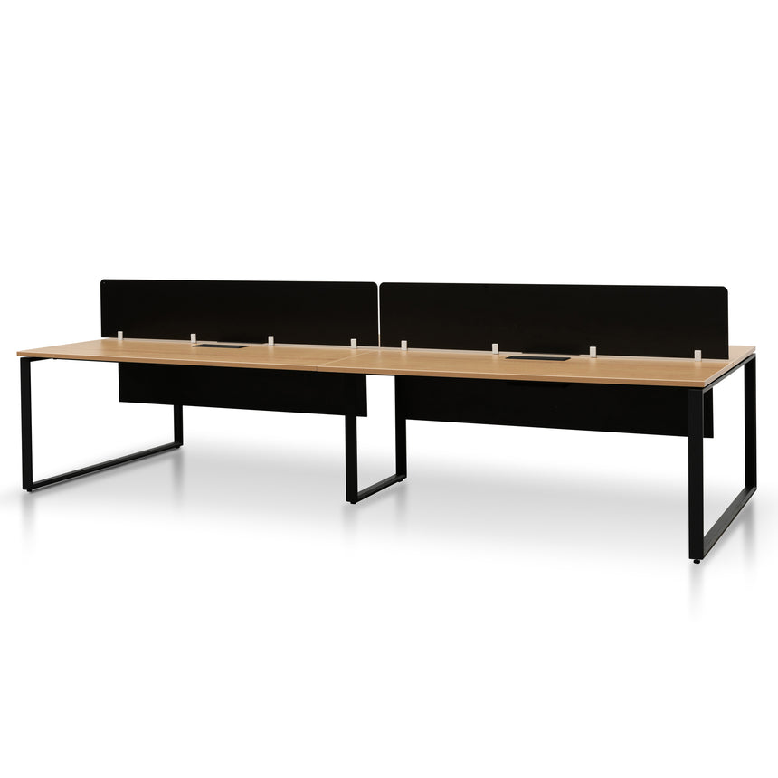 4 Seater Workstation with Privacy Screen | Natural - Black | Myka Home