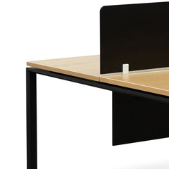 COT6739-SN-OF6164-SN-2xOT6163-SN 4 Seater Workstation with Black Screen - Natural Top - Black Base