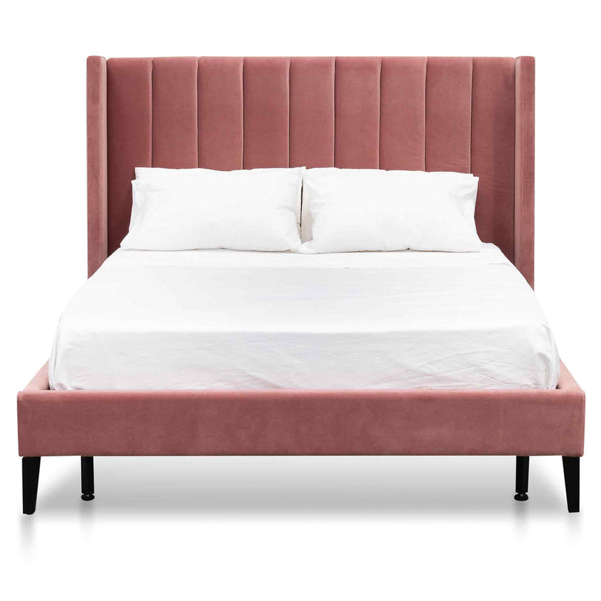 Florence King Bed Frame | Blush Peach Velvet | Myka Home - View 2