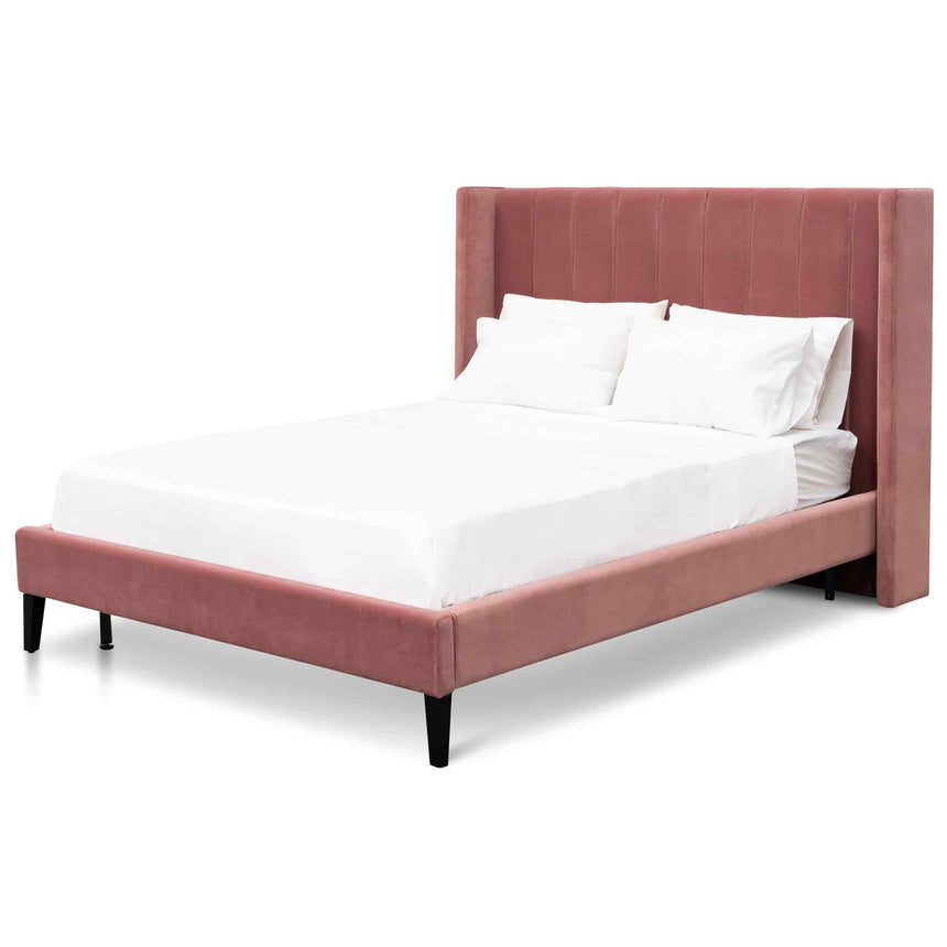 Florence King Bed Frame | Blush Peach Velvet | Myka Home