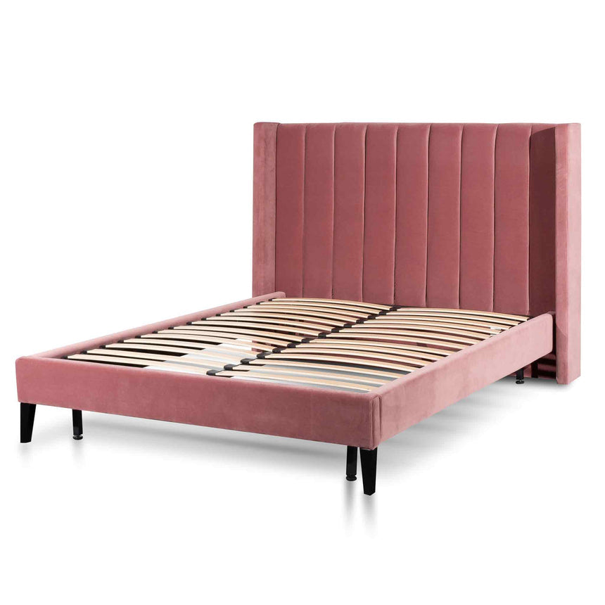 Florence King Bed Frame | Blush Peach Velvet | Myka Home - View 3