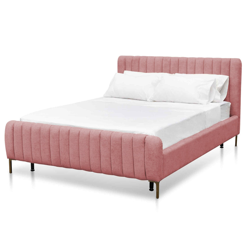 Crest King Bed Frame | Blush Peach Velvet | Myka Home