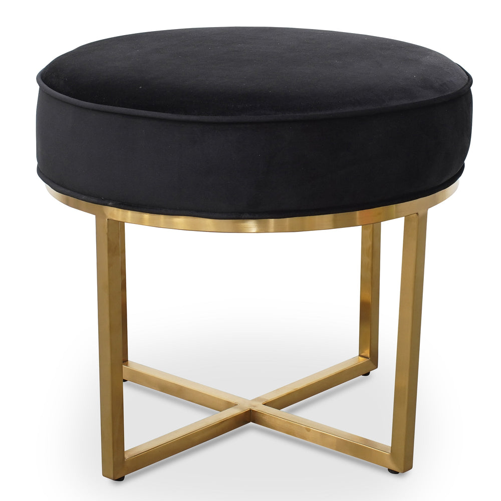Steel Frame Ottoman In Black Velvet Seat - Brushed Gold Base - View 4