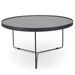 Ex Display - CCF391L-BB 90cm Round Coffee Table - Black Oak Top - Black Frame