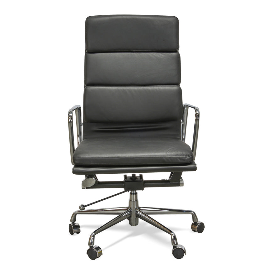 High Back Office Chair - Black Leather - View 2