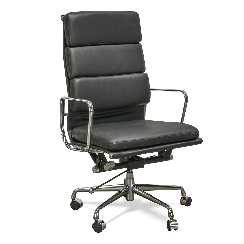 High Back Office Chair - Black Leather - View 2