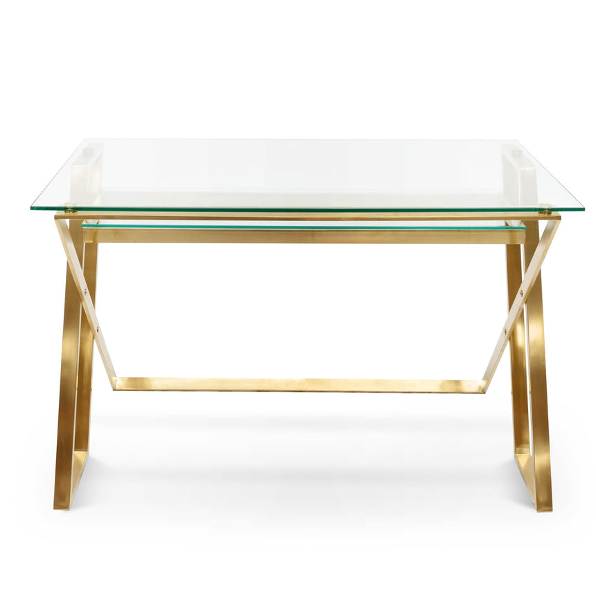 Ex Display - COF2589-BS 120cm Glass Home Office Desk - Brushed Gold Base - View 2