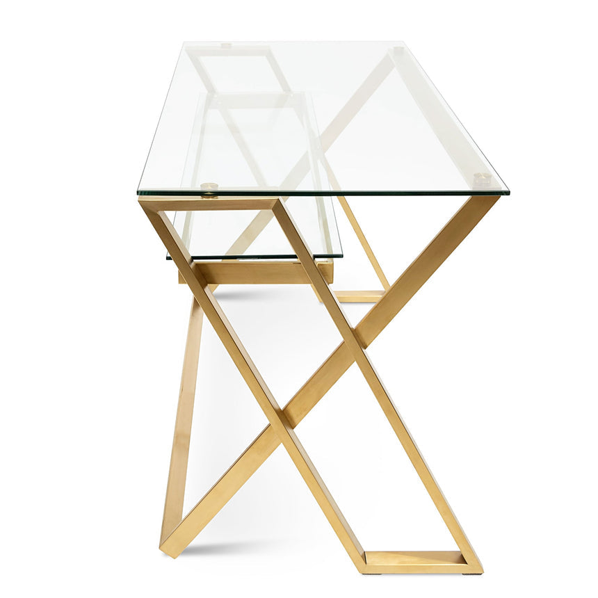 Ex Display - COF2589-BS 120cm Glass Home Office Desk - Brushed Gold Base - View 3