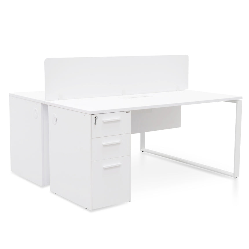 2 Seater 160cm Office Desk  With Privacy Screen | White - | Myka Home - View 2