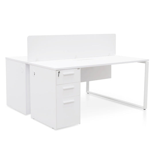 Ex Display - COT092-SN 2 Seater 160cm Office Desk  With Privacy Screen - White - Upgraded Legs