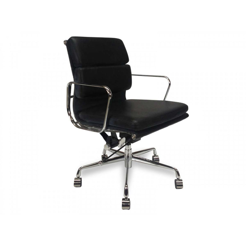 Low Back Office Chair - Black Leather - View 2