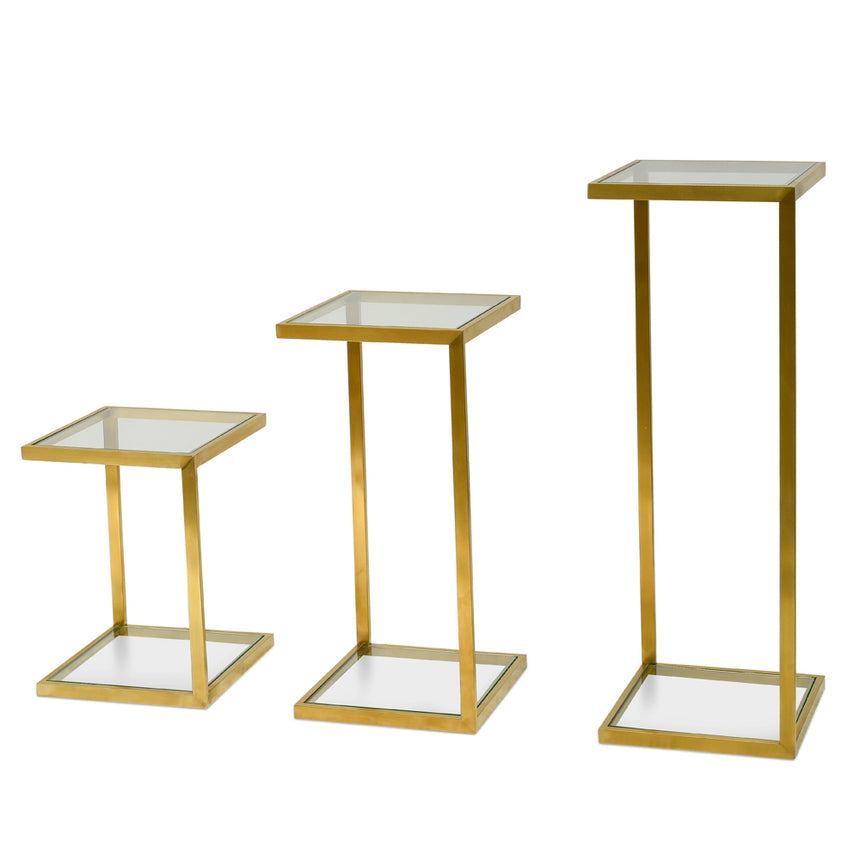 Glass Side Table | Gold Base  (Set of 3) | Myka Home - View 3