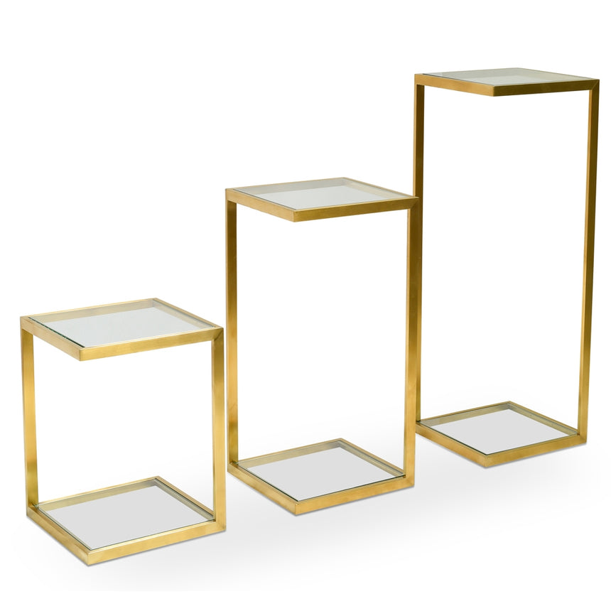 Glass Side Table | Gold Base  (Set of 3) | Myka Home - View 4