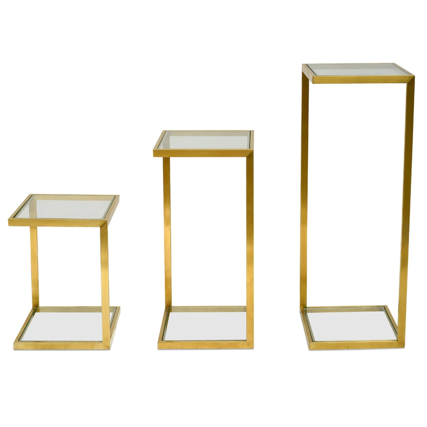 Glass Side Table | Gold Base  (Set of 3) | Myka Home - View 2