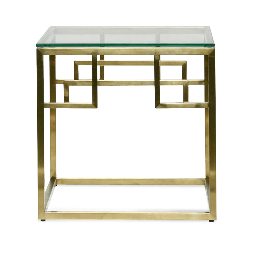 Side Table | Glass Top - Brushed Gold Base | Myka Home - View 2