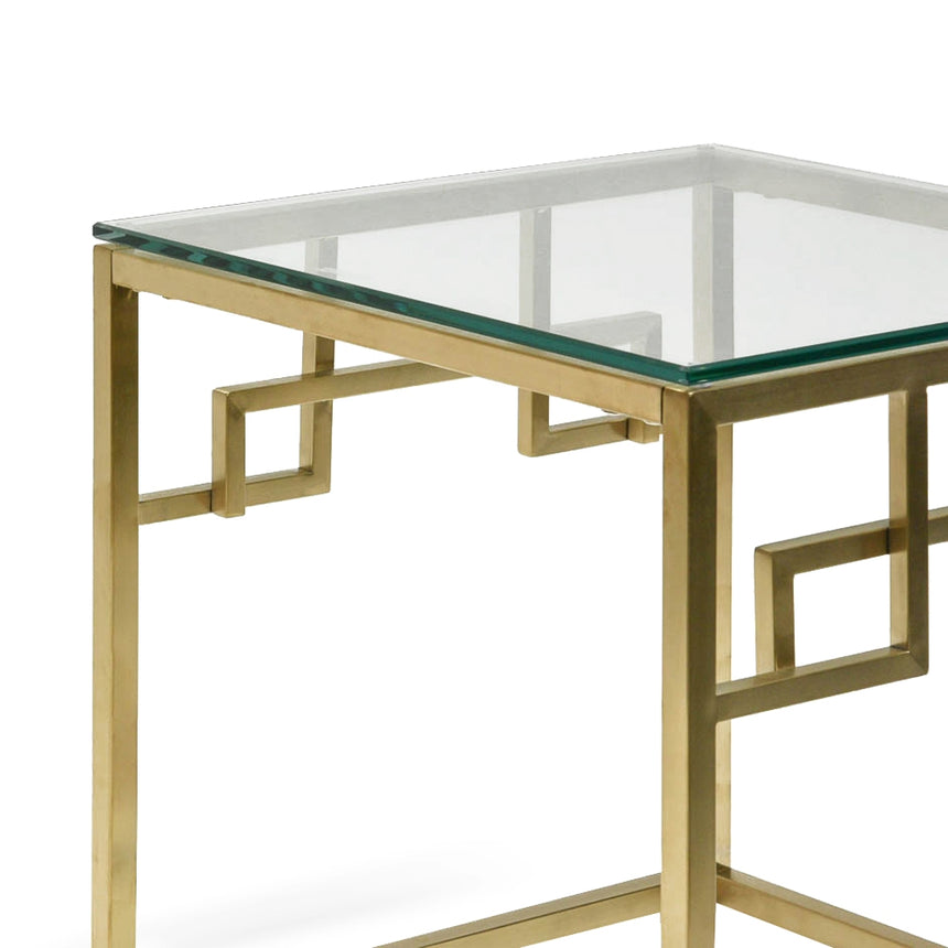 Side Table | Glass Top - Brushed Gold Base | Myka Home - View 4